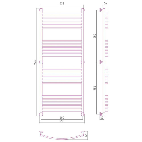 Полотенцесушитель водяной Сунержа Богема+ 60х150 см белый матовый - фото 3