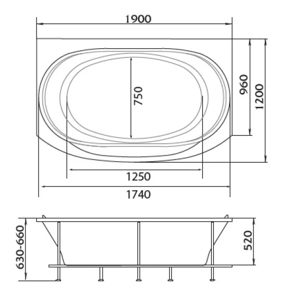 Ванна акриловая Marka One Sirakusa 190 x 120 см, белый, 01син1912 - фото 2