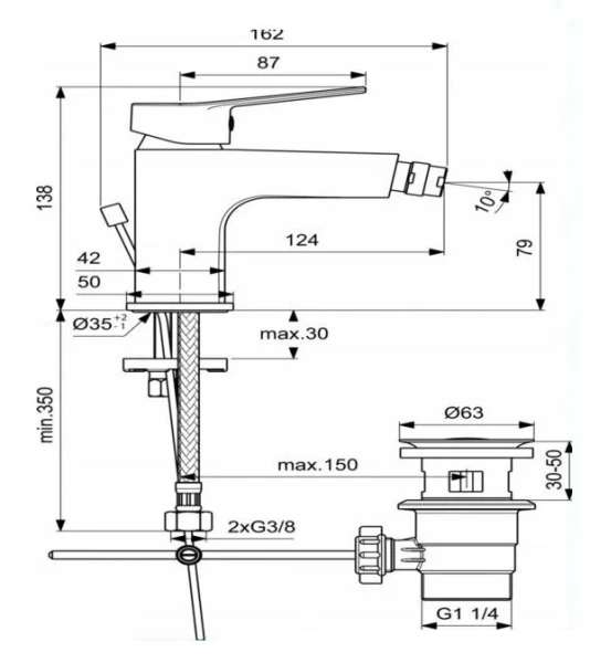 Смеситель для биде Ideal Standard Entella с донным клапаном, хром - фото 2