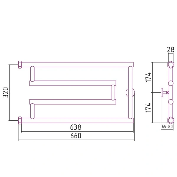 Полотенцесушитель водяной Сунержа High-Tech+ 4051-3265 65х32 см нержавеющая сталь - фото 2