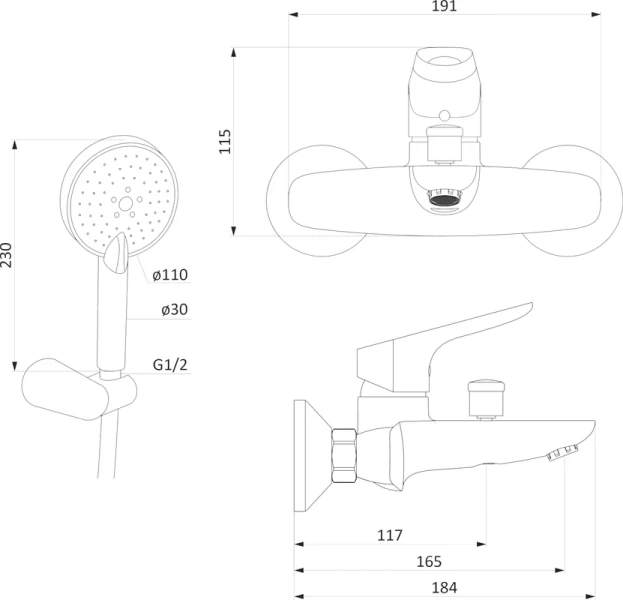 Смеситель для ванны Damixa Origin Bit с душевой лейкой - фото 2