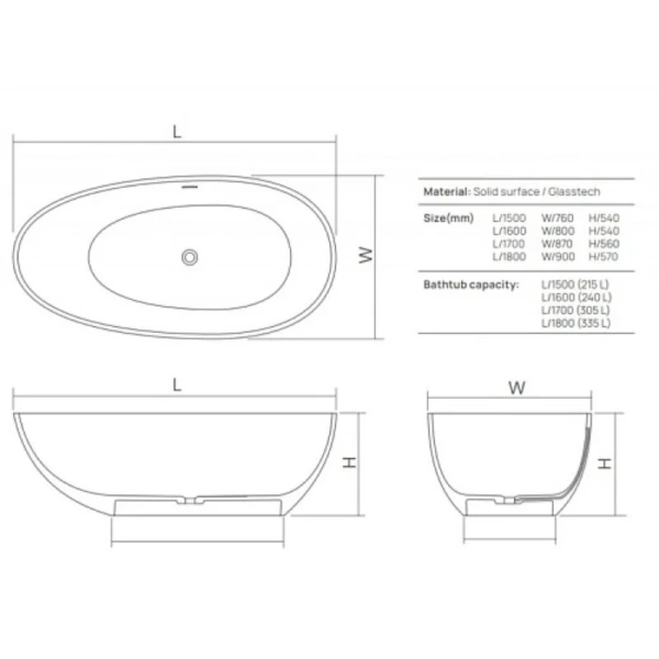 Ванна DEA Design Modern DD8608 1700 R9, 170 х 87 см, полиэфирная смола, цвет brown copper (коричневая медь), полиэфирная смола - фото 2