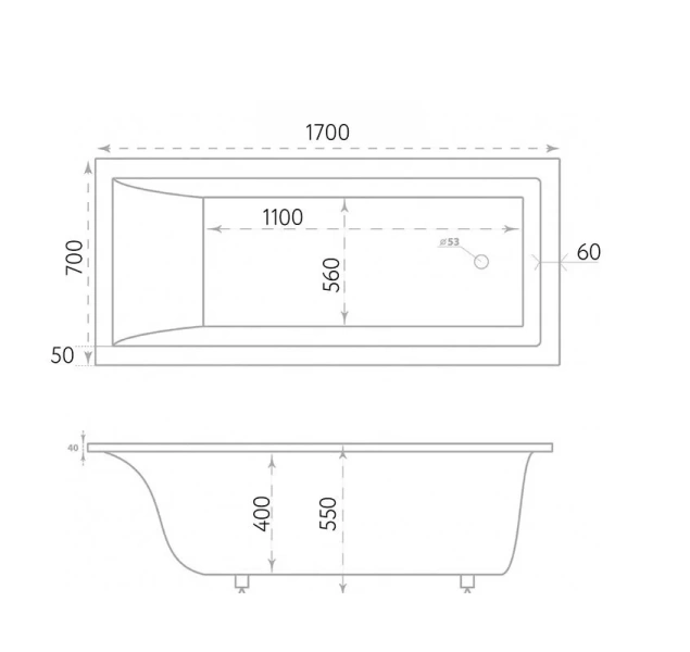 Ванна Marmo Bagno Алесса NEW 170 х 70 см искусственный камень, MB-AL170-70 - фото 2