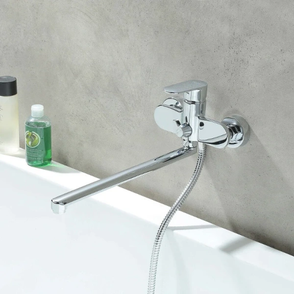 Смеситель для ванны Акватек Ника хром, с поворотным изливом, с длинным изливом - фото 7