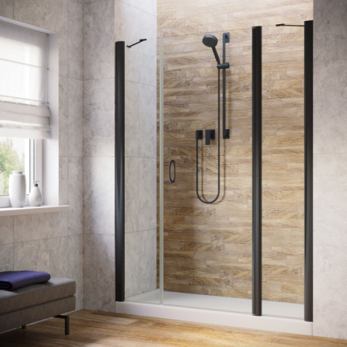 Душевая дверь профиль черный матовый стекло шиншилла Vegas-glass - фото 1