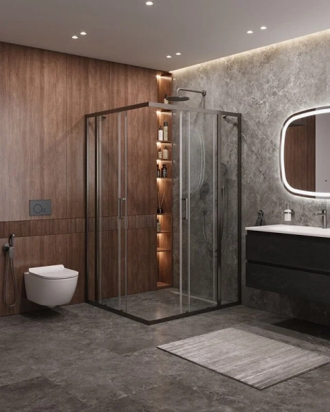 Душевой уголок Cezares Molveno 120х110 см прозрачное стекло профиль оружейная сталь - фото 3