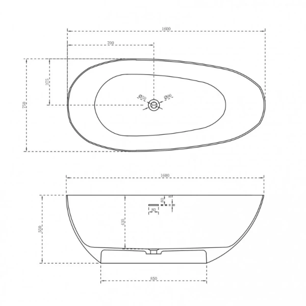 Ванна из искусственного камня Abber Stein 160x75 см белая матовая - фото 2