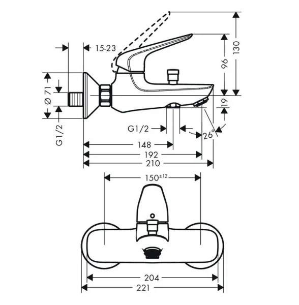 Смеситель для ванны Hansgrohe Novus - фото 2