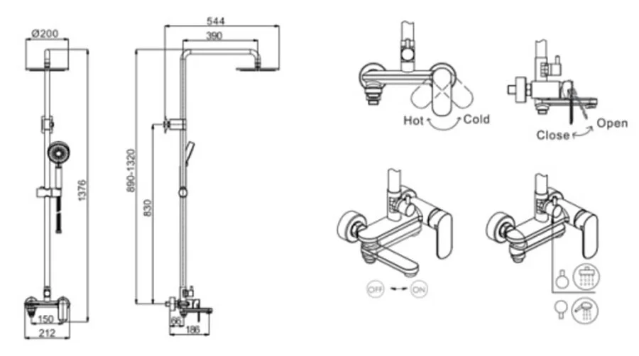 Душевая колонна со смесителем для ванны Bravat Opal C F6125183CP-A1-RUS - фото 2