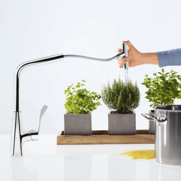 Смеситель для кухни Hansgrohe Metris Select хром, с поворотным изливом, c выдвижным изливом (лейкой) - фото 7