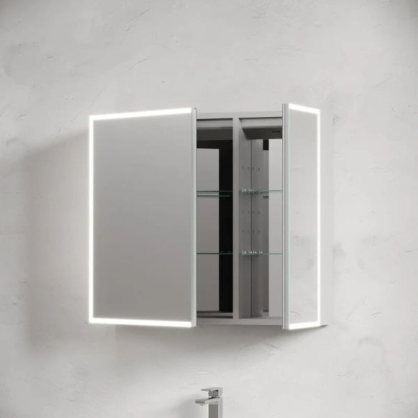 Зеркальный шкаф с подсветкой Sancos Evoke 80 см серый, с подсветкой, с розеткой - фото 8