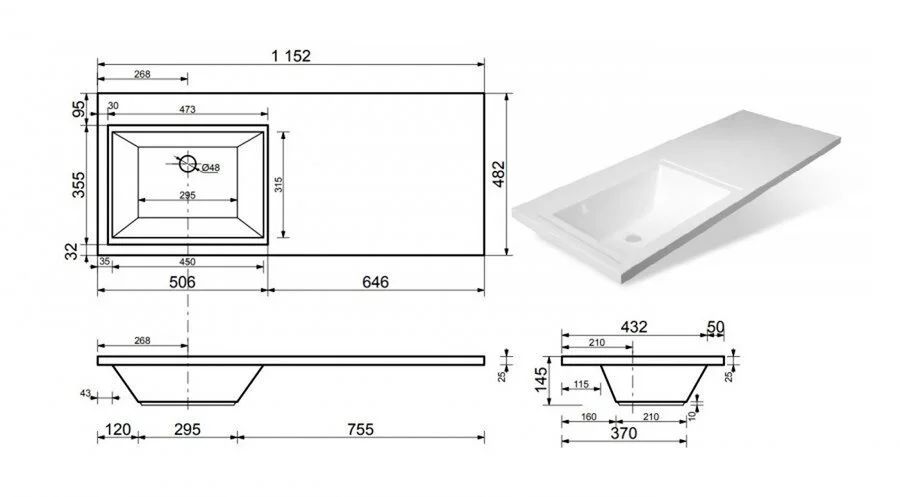 Тумба с раковиной подвесная Style Line Даллас СС-00000651 115 см с ящиками - фото 3