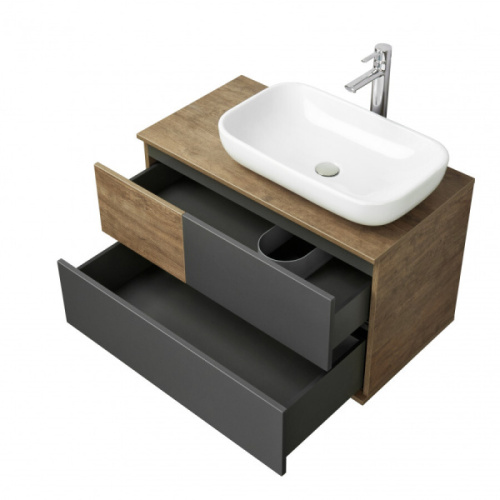 Тумба под раковину подвесная Акватон Терра 85 см дуб кантри/антрацит, 85 см - фото 6