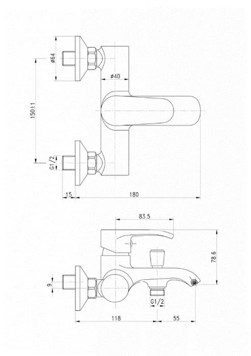Смеситель Ceramicanova A.V.O 70025CH для ванны настенный, хром - фото 2