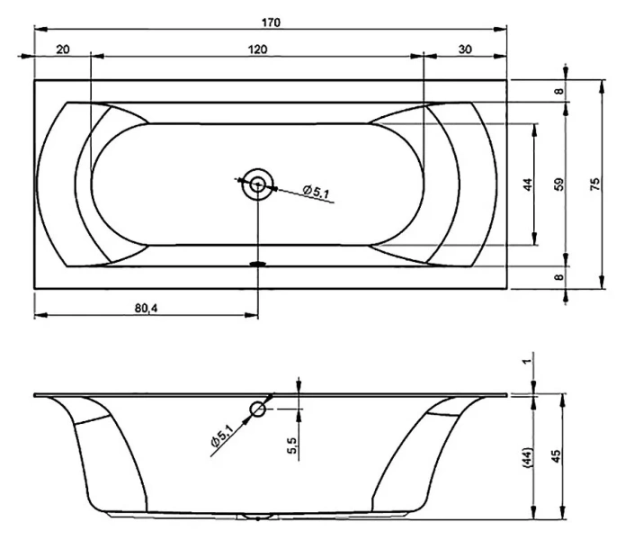 Ванна гидромассажная Riho Linares 170 x 75 см, FLOW - фото 2