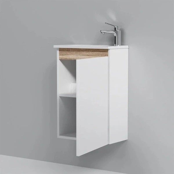 Тумба с раковиной подвесная Am.Pm X-Joy M85AFHX0451WG 45 см с дверцей, окрашенные, под дерево - фото 9