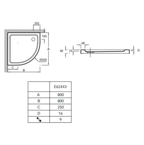 Душевой поддон четверть круга белый Jacob Delafon Flight E62443-00 80х80 см - фото 2