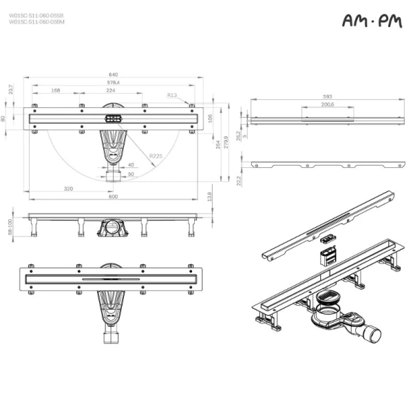 Душевой лоток Am.Pm MasterFlow 60 см черный матовый - фото 2