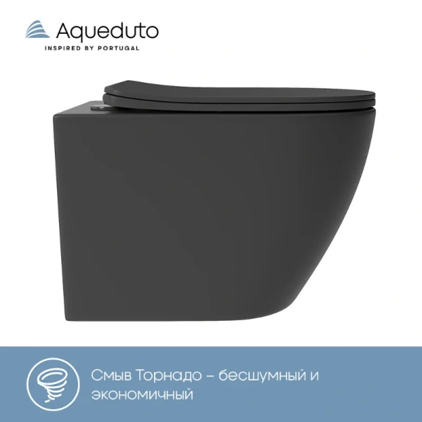 Унитаз подвесной Aqueduto Ovo Plus черный, безободковые, сиденье с микролифтом , с антивсплеском - фото 5