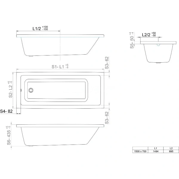 Ванна акриловая Diwo Казань 149 x 69 см, с каркасом, цвет белый, Щ0000055163/Щ0000048581 - фото 2