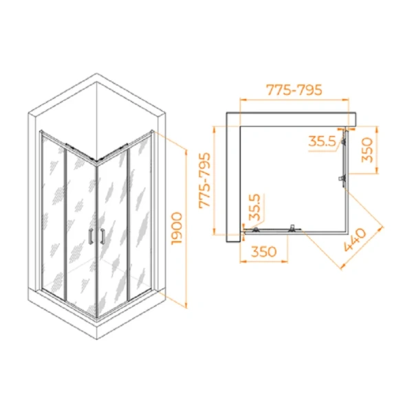 Душевой уголок RGW Passage PA-31 02083188-1 80х80 см раздвижные двери, квадратные - фото 2