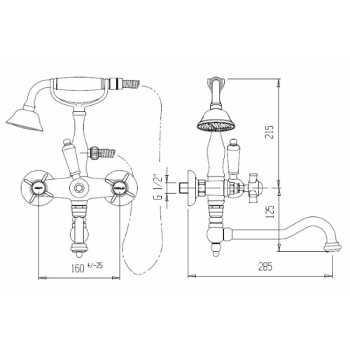 Смеситель для ванны Cezares First хром ручки белые - фото 2