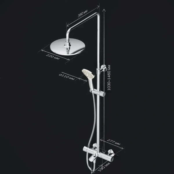Душевая стойка Am.Pm Gem с термостатом, с тропическим душем index_1 - фото 13