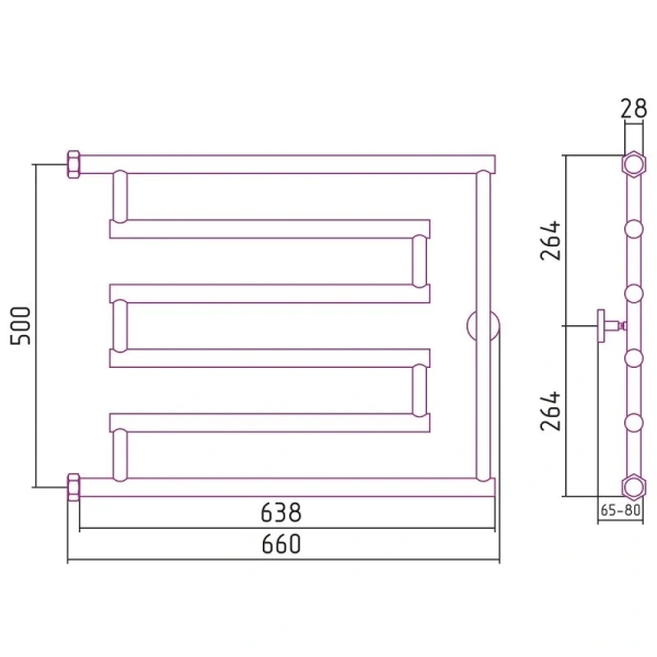Полотенцесушитель водяной Сунержа High-Tech+ 65х50 см без покрытия, современные, hi-tech - фото 2