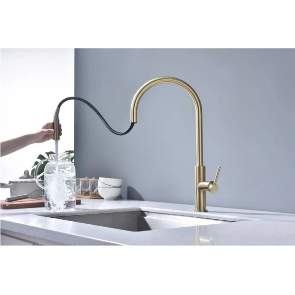 Смеситель для кухни Paulmark Senso светлое брашированное золото, нет в наличии - фото 10