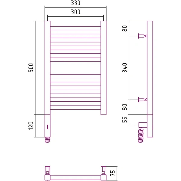 Полотенцесушитель электрический Сунержа Модус 3.0 30x50 см без покрытия - фото 2