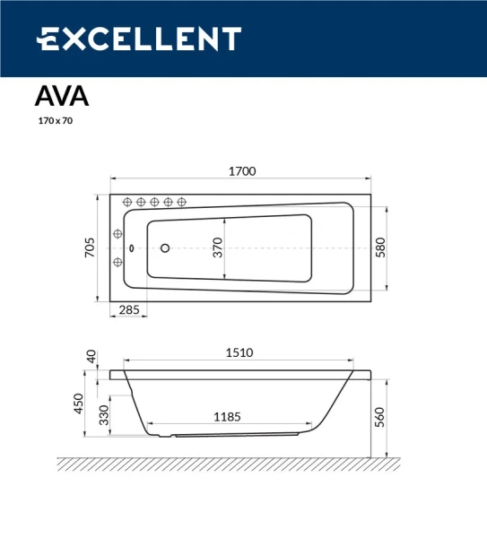 Ванна акриловая Excellent Ava WAEX.AVA17WH, 170 х 70 см, цвет белый - фото 4