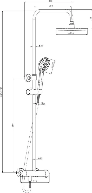 Душевая стойка Damixa Akita с термостатическим смесителем и полочкой, хром - фото 2
