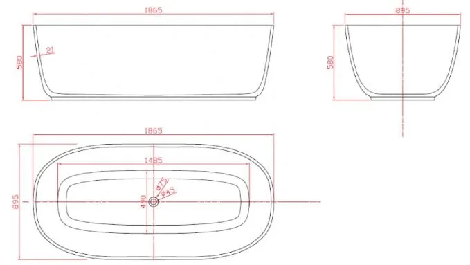 Ванна из литьевого мрамора Montebianco Venice Due 33030 186 х 90 см - фото 2