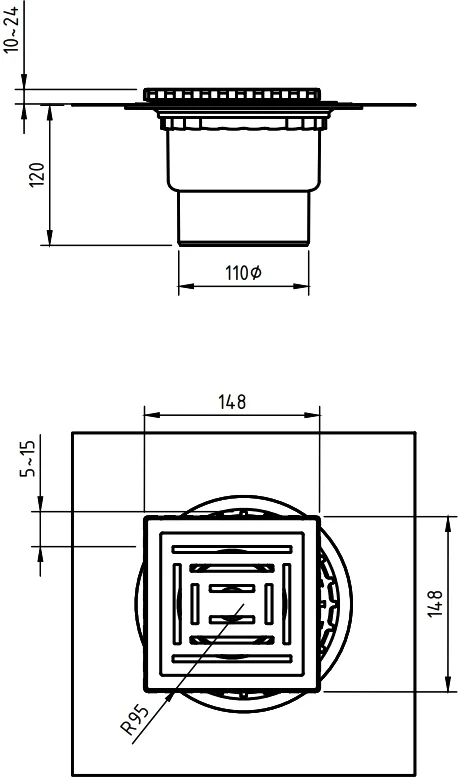 Душевой трап BERGES ZENTRUM Antik 465 15 см вертикальный выпуск, стандартные - фото 5