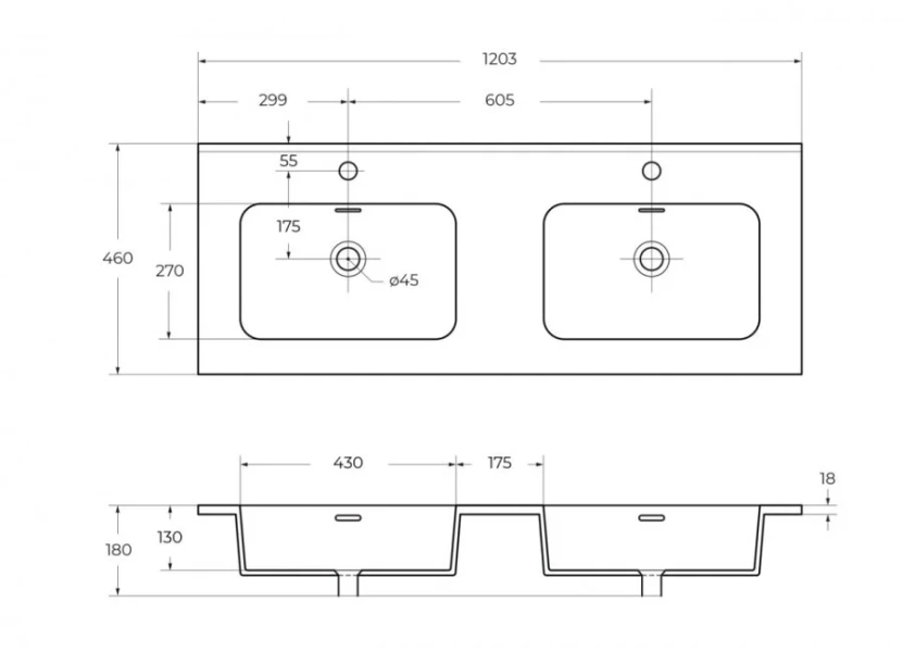 Раковина мебельная Cezares 120 см керамическая, современные, hi-tech - фото 2