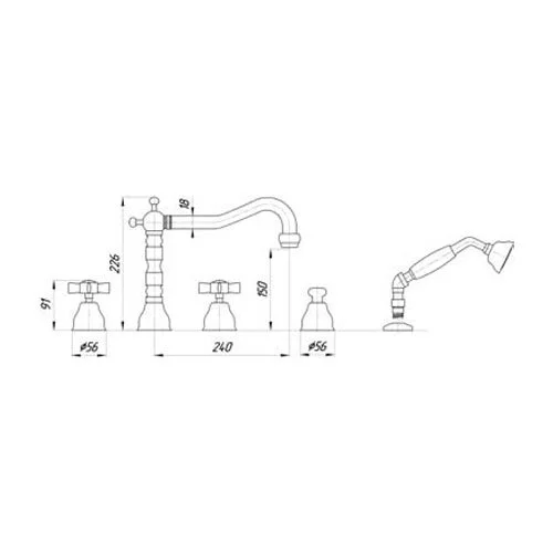 Смеситель для ванны Migliore Princeton 193 с белой пластиковой ручкой - фото 4