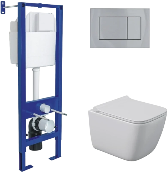 Унитаз с инсталляцией Berges Quattro S Rimless клавиша хром глянец - фото 1