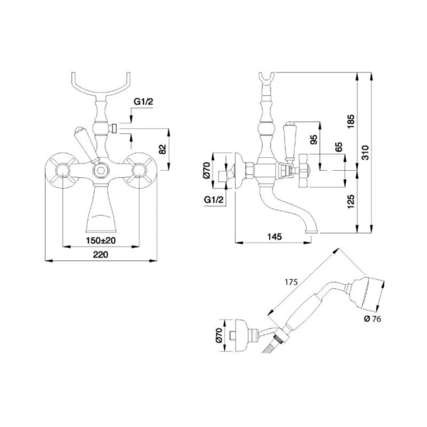 Смеситель для ванны Migliore Princeton 193 фиксированный излив - фото 2