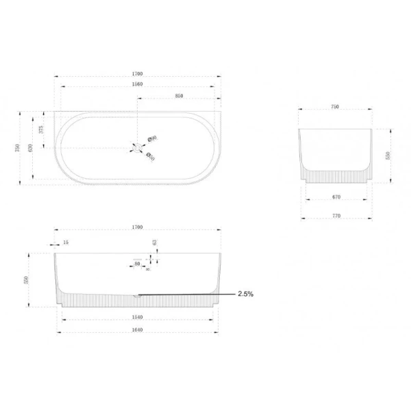 Ванна из искусственного камня Abber Stein 170х75 см белая матовая, овальные - фото 5