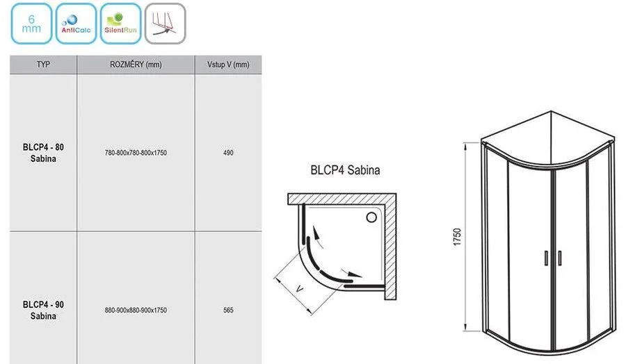 Душевой уголок Ravak Blix BLCP4-80 Sabina, прозрачные, рифленые, тонированные - фото 8