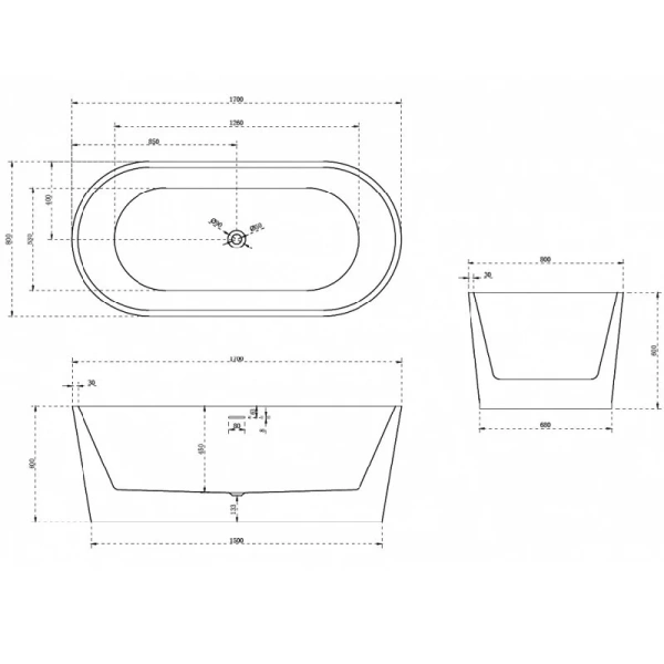 Акриловая ванна Abber 170х80 см черная матовая, акриловые - фото 2