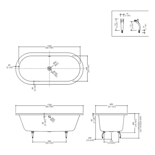 Ванна чугунная Devon & Devon BAYSWATER17 170x80 см овальная - фото 2