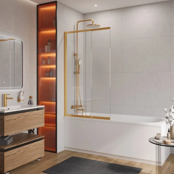 Шторка для ванны Cezares Slider 90х150 см стекло прозрачное профиль золото - фото 1