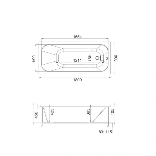Ванна акриловая Jacob Delafon Trocadero E6D355RU-00, 180 х 80 см, цвет белый, каркас в подарок - фото 2