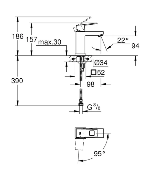 Смеситель для раковины с энергосберегающим картриджем Grohe Eurocube 2339200E - фото 2
