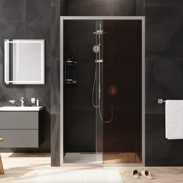 Душевая дверь в нишу AM.PM Gem Solo 110 см профиль хром стекло бронза, современные, hi-tech - фото 2