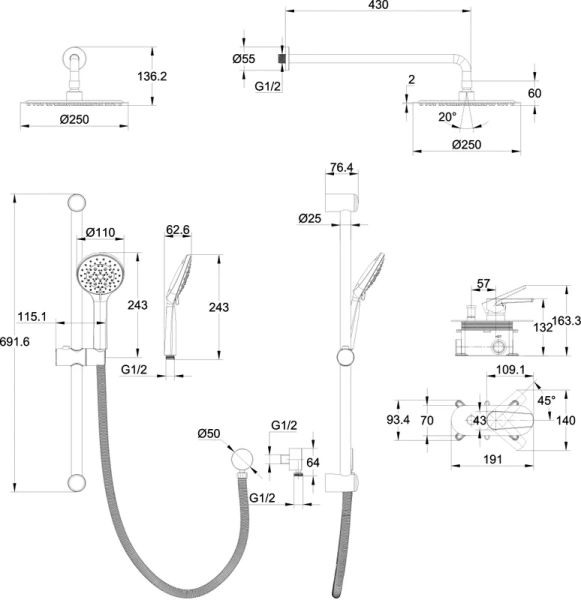Душевой комплект Cersanit Moduo хром, в наличии index_1 - фото 12