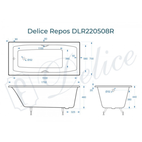 Ванна чугунная Delice Repos 170x70 см белая, прямоугольные - фото 5