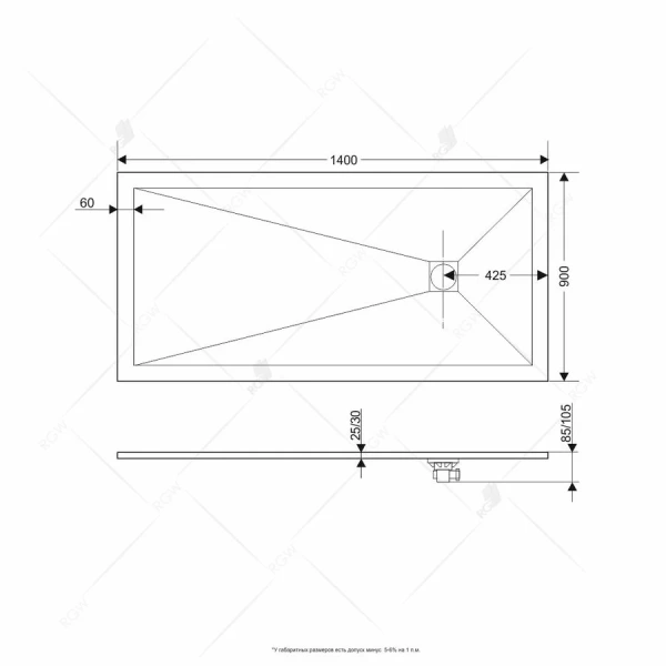 Душевой поддон RGW Stone Tray ST 16152914 140х90 см прямоугольный - фото 2