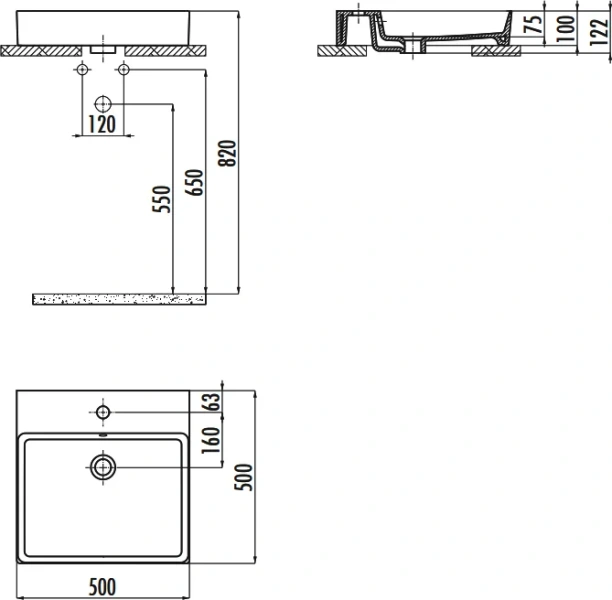 Раковина Creavit Volga 50 см квадратная - фото 2